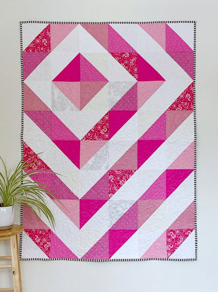 Ripple & Swirl Modern HST Quilt Pattern - Penny Spool Quilts - Pink Ripple 