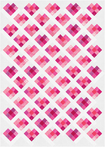 Scrappy Love quilt pattern by Penny Spool Quilts - digital mockup in pink on white