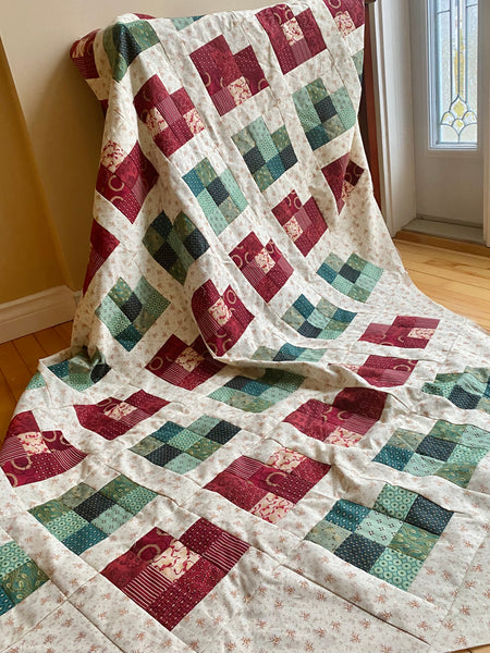 Scrappy Love quilt pattern by Penny Spool Quilts - red and green sample