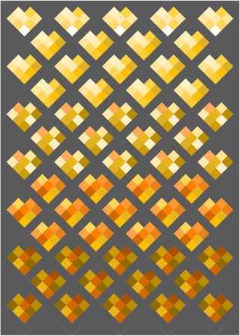 Scrappy Love quilt pattern by Penny Spool Quilts - digital mockup in gold on dark grey