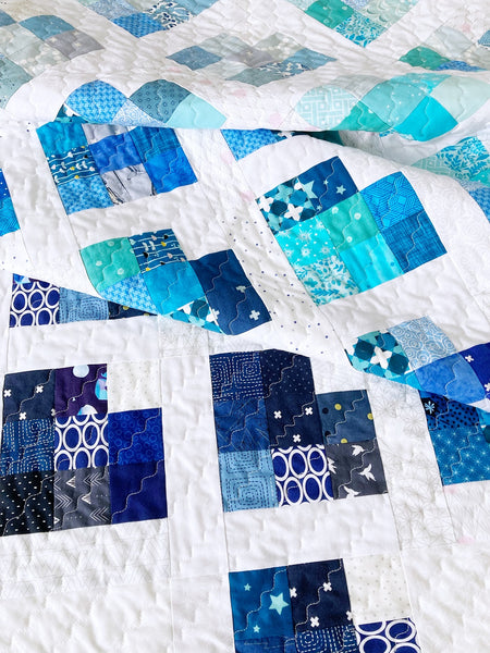 Scrappy Love quilt pattern by Penny Spool Quilts - blue ombre sample quilt