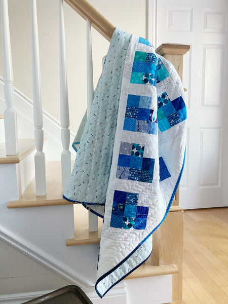 Scrappy Love quilt pattern by Penny Spool Quilts - blue ombre sample quilt