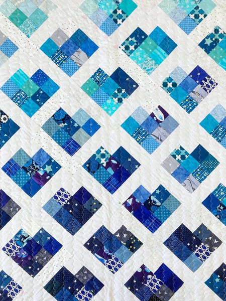 Scrappy Love quilt pattern by Penny Spool Quilts - blue ombre sample quilt