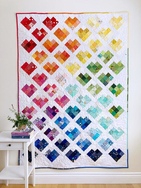 Scrappy Love quilt pattern by Penny Spool Quilts - rainbow sample quilt