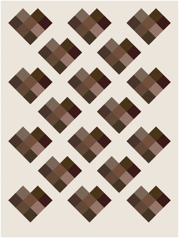Scrappy Love Quilt Pattern by Penny Spool Quilts - digital mockup in chocolate brown and neutrals