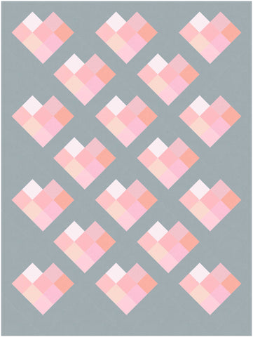 Scrappy Love Quilt Pattern by Penny Spool Quilts - digital mockup in pastel pink on silver background