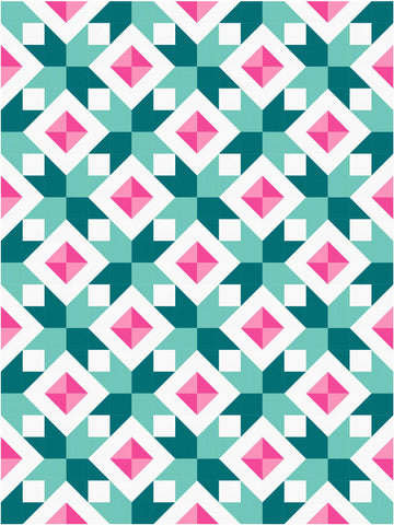 Star Gems quilt block pattern_ Penny Spool Quilts_throw green pink mockup