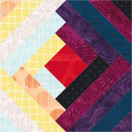 Twisted Log Cabin FPP quilt block by Monika Henry of Penny Spool Quilts - Quilt Block Mania September 2021