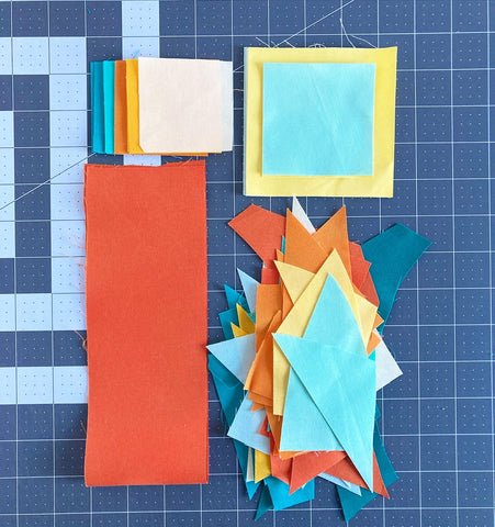 orange and tuquoise precut fabric scraps