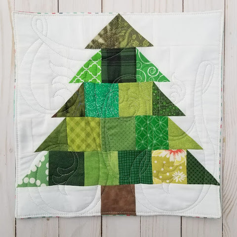 Scrappy christmas tree quilted trivet - scrap management blog series - quick scrappy quilted gift ideas