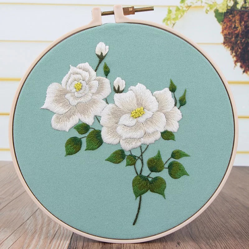 Kit de bordado a mano Camelia blanca 8 pulgadas – MiuEmbroidery