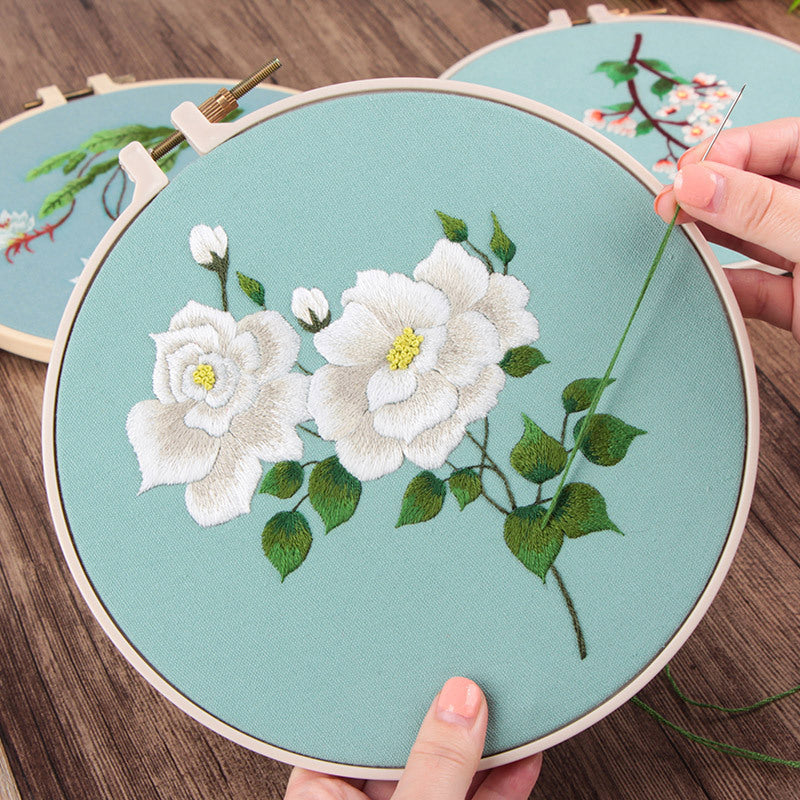 Kit de bordado a mano Camelia blanca 8 pulgadas – MiuEmbroidery