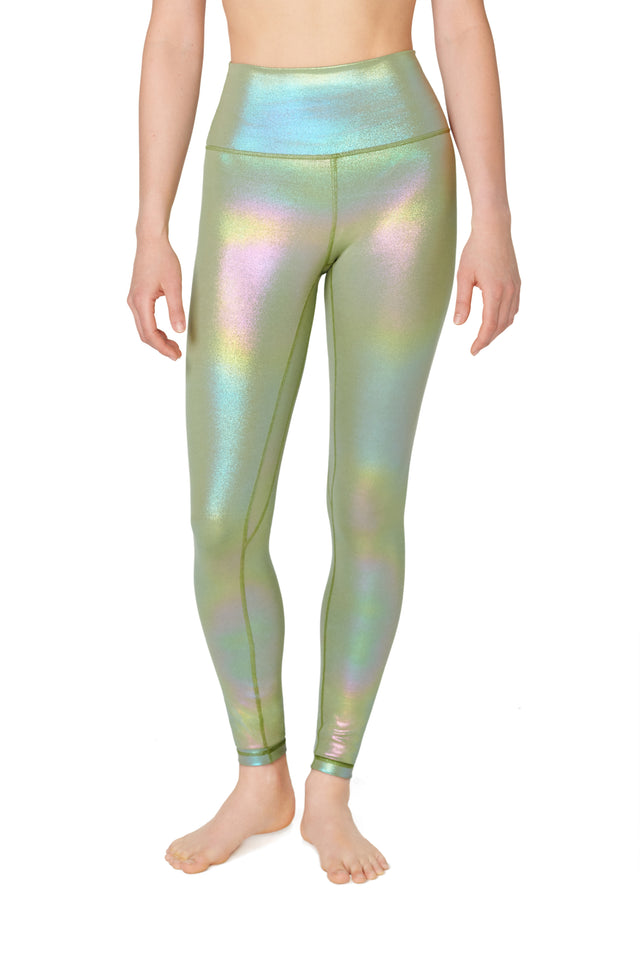 Quil Fitness High Waist Holographic Leggings in Seafoam Front