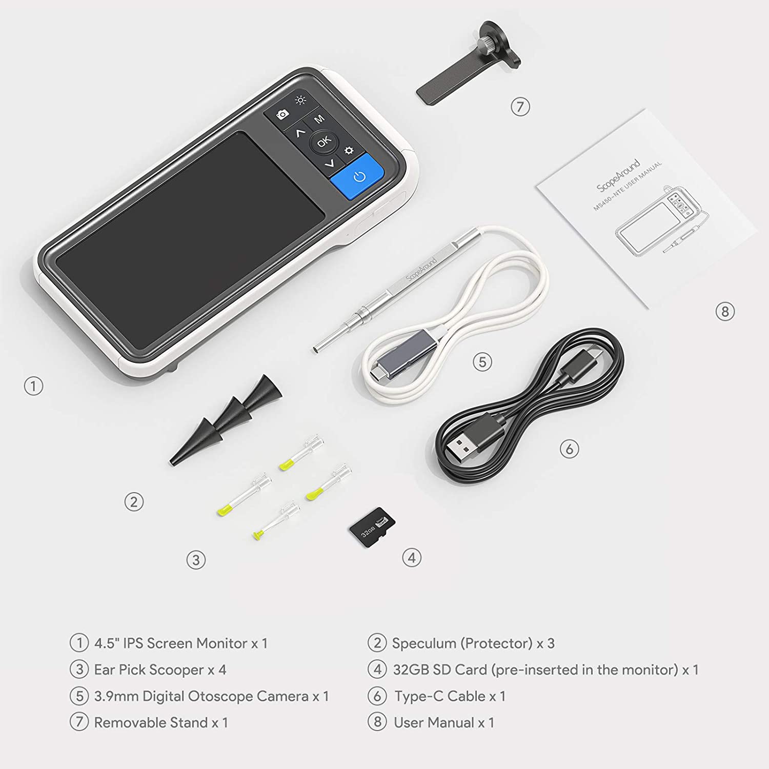 Digital Smart Otoscope with Screen and Ear Wax Removal Tools - ScopeAround product image