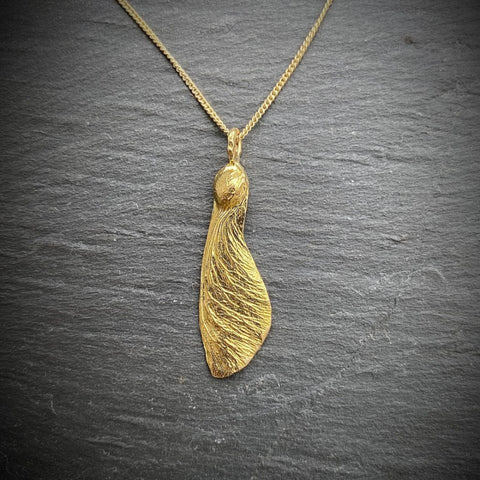 Maple Key Leaf Pendant Necklace Golden Bronze