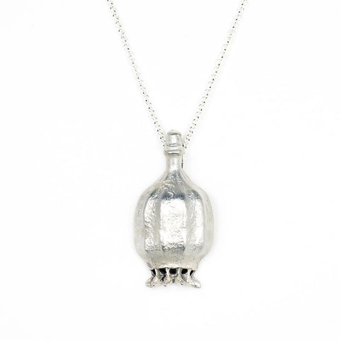 poppy pod pendant necklace nature jewelry sterling silver