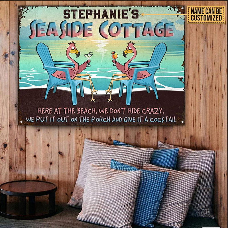 Seaside Cottage, Personalized Flamingo Poster, Canvas