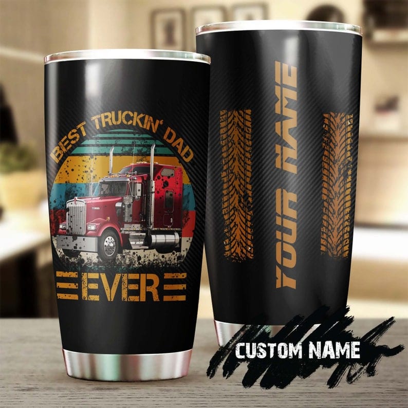 20oz Truck Driver Gifts for Men - Personalized Truck Tumbler, Best Truckin  Dad Ever - Cool Gifts for