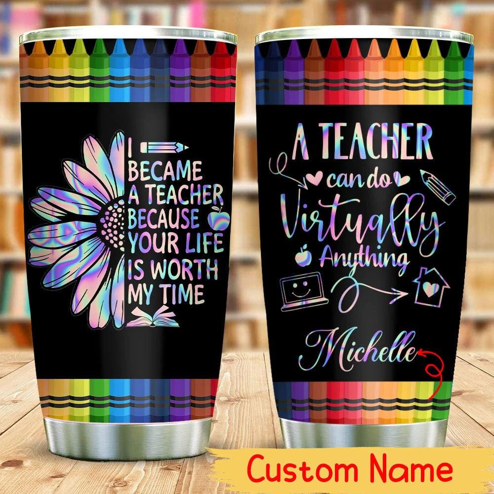 Custom Teacher Tumbler, Purple Background