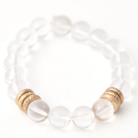 10mm clear quartz crystal bracelet with gold rings