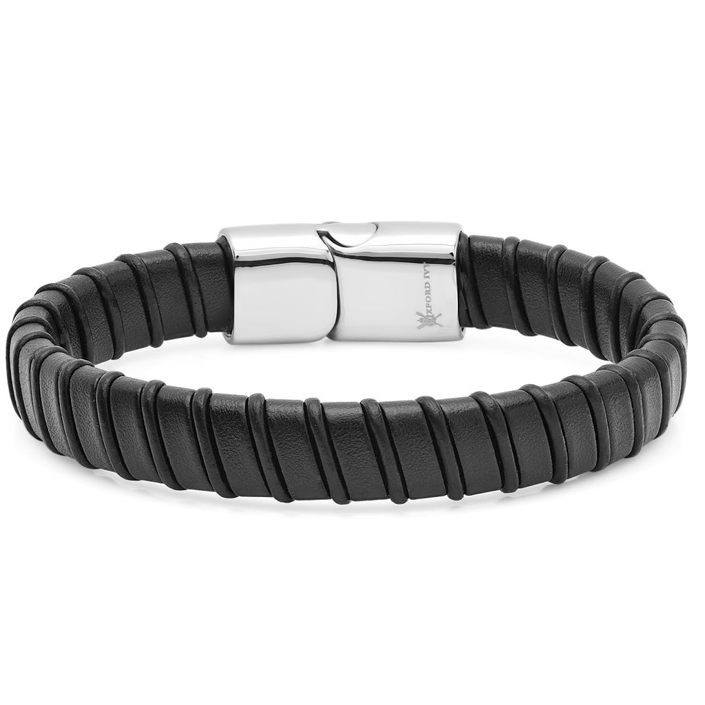 Oxford Ivy Mens Faux Leather Bracelet with Locking Stainless Steel Cla ...