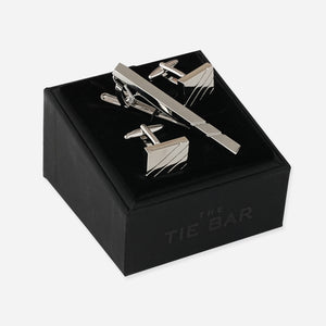 Diagonal Lines Silver Cufflink and Tie Bar Set featured image