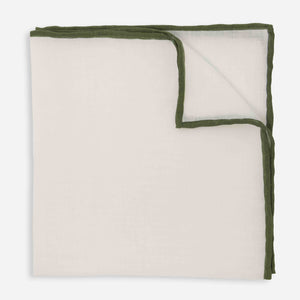 White Linen With Rolled Border Olive Pocket Square featured image