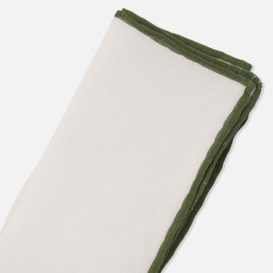 White Linen With Rolled Border Olive Pocket Square alternated image 1