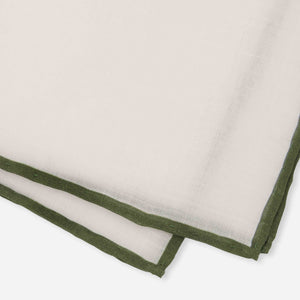 White Linen With Rolled Border Olive Pocket Square alternated image 2