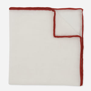 White Linen With Rolled Border Terracotta Pocket Square