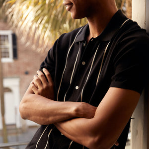 Full Placket Vertical Stripe Black Polo alternated image 3