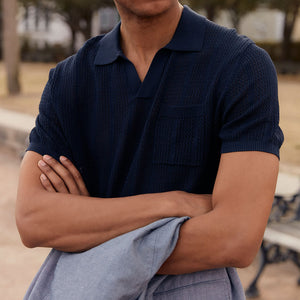 Textured Rib Navy Polo alternated image 3