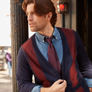 Vertical Stripe Navy Cardigan alternated image 3