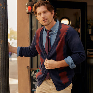 Vertical Stripe Navy Cardigan alternated image 4