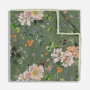 Kelly Ventura x Tie Bar Peony Garden Sage Green Pocket Square