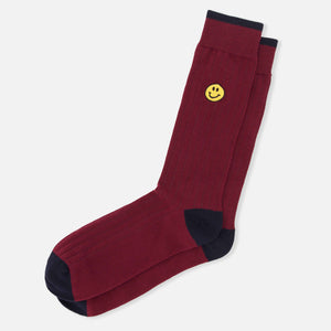 Doodle Smiley Burgundy And Navy Dress Socks