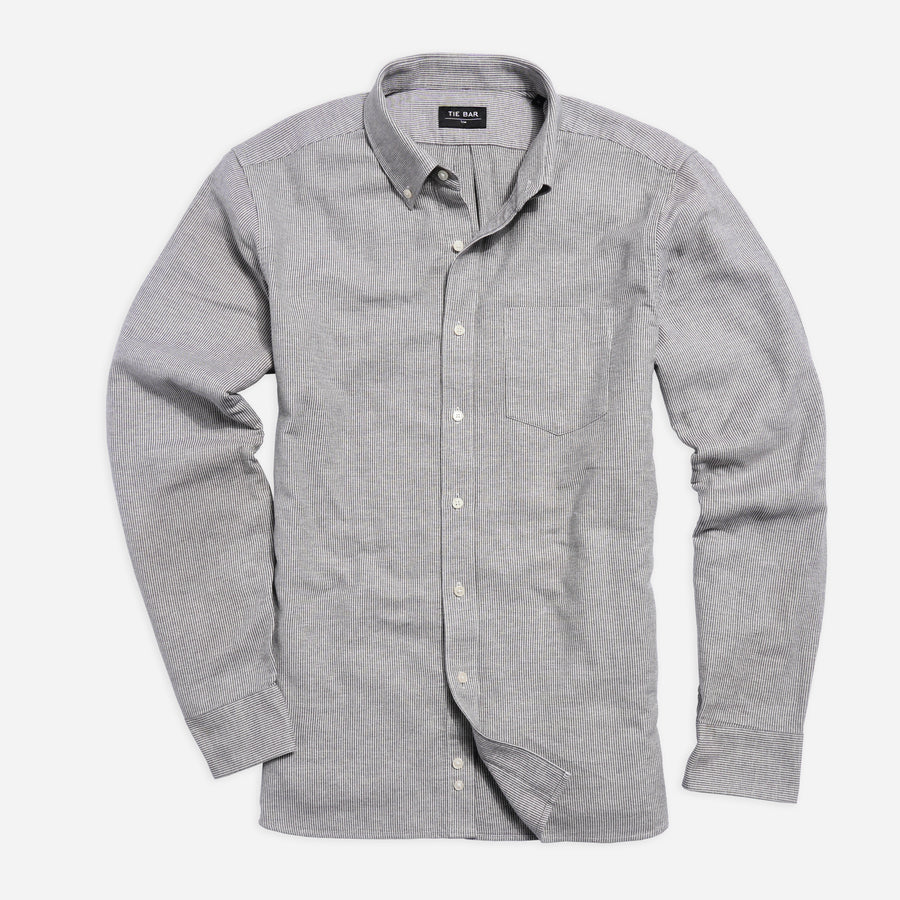 Textured Mini Stripe Charcoal Casual Shirt | Cotton Shirts | Tie Bar