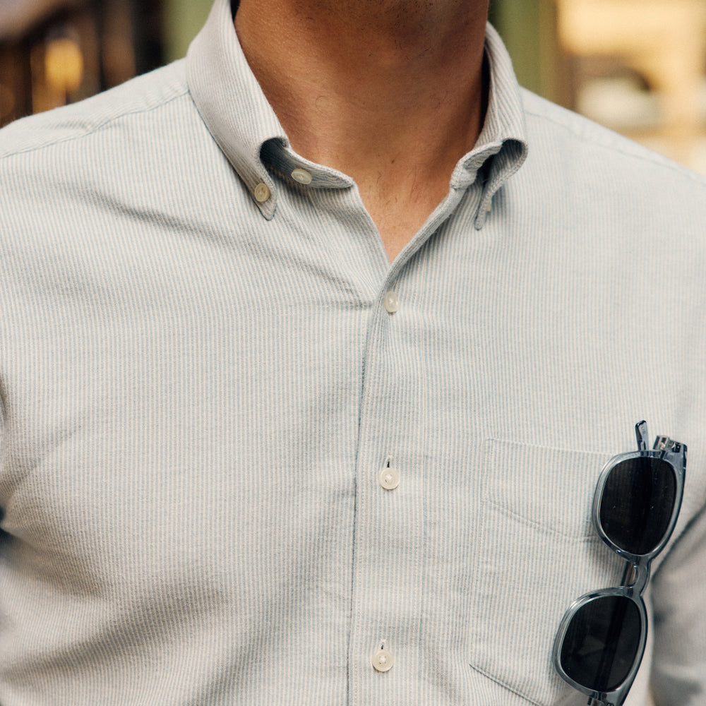 Textured Mini Stripe Light Blue Casual Shirt | Cotton Shirts | Tie Bar