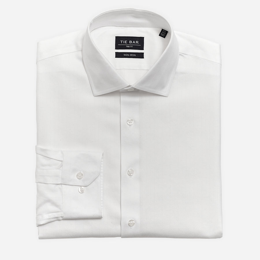 Herringbone White Convertible Cuff Non-iron Dress Shirt | Cotton Shirts ...
