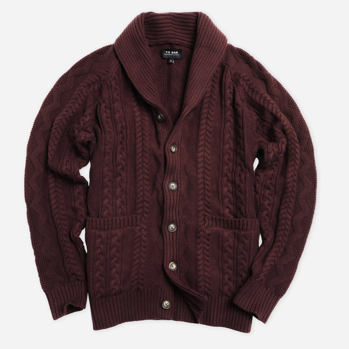 Cable Shawl Cardigan Burgundy Sweater | Cotton Sweaters | Tie Bar