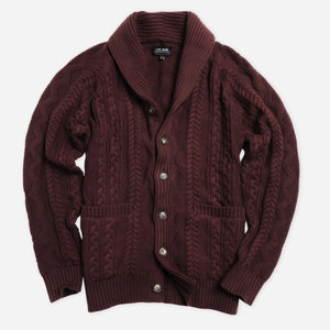 Cable Shawl Cardigan Burgundy Sweater featured image