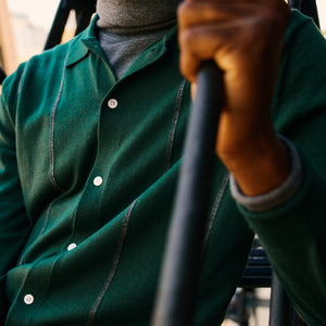 Merino Wool Striped Hunter Green Sweater Polo alternated image 4