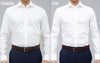 Side by side photo of Tie Bar button down shirts in Standard and Trim fits