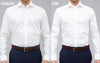 Front view for show difference between Standard and Trim Fit shirt after wear