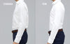 Side view for show difference between Standard and Trim Fit shirt after wear