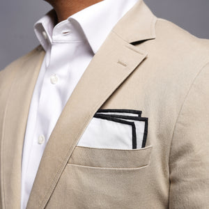 White Cotton With Border Black Pocket Square alternated image 3