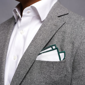 White Cotton With Border Hunter Green Pocket Square alternated image 3