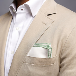 White Linen With Rolled Border Sage Green Pocket Square alternated image 3