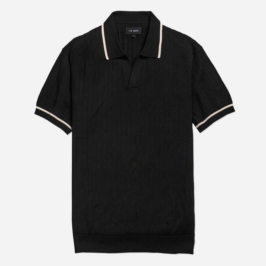 Ribbed Sweater Vintage Black Polo | Cotton Polos | Tie Bar