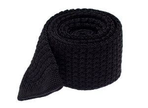 Textured Solid Knit Black Tie